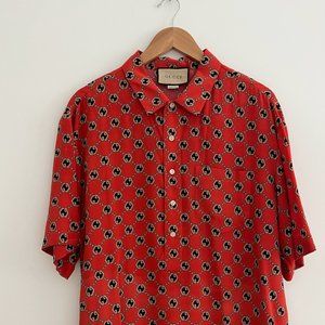 Gucci Men's Silk Monogram Shirt - Red